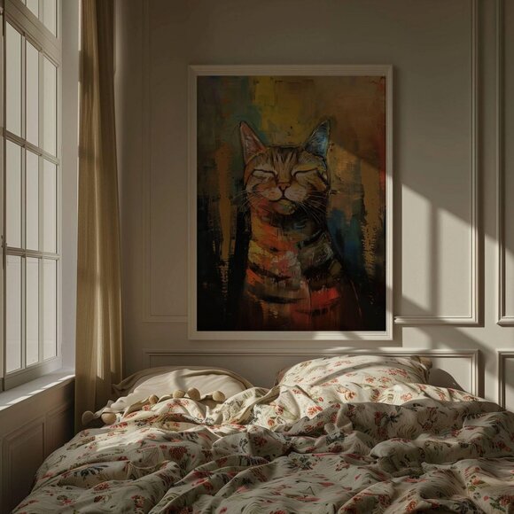 Original Abstract Cat Art Print + Digital Copy, Animal Home Decor - Picture 3 of 8